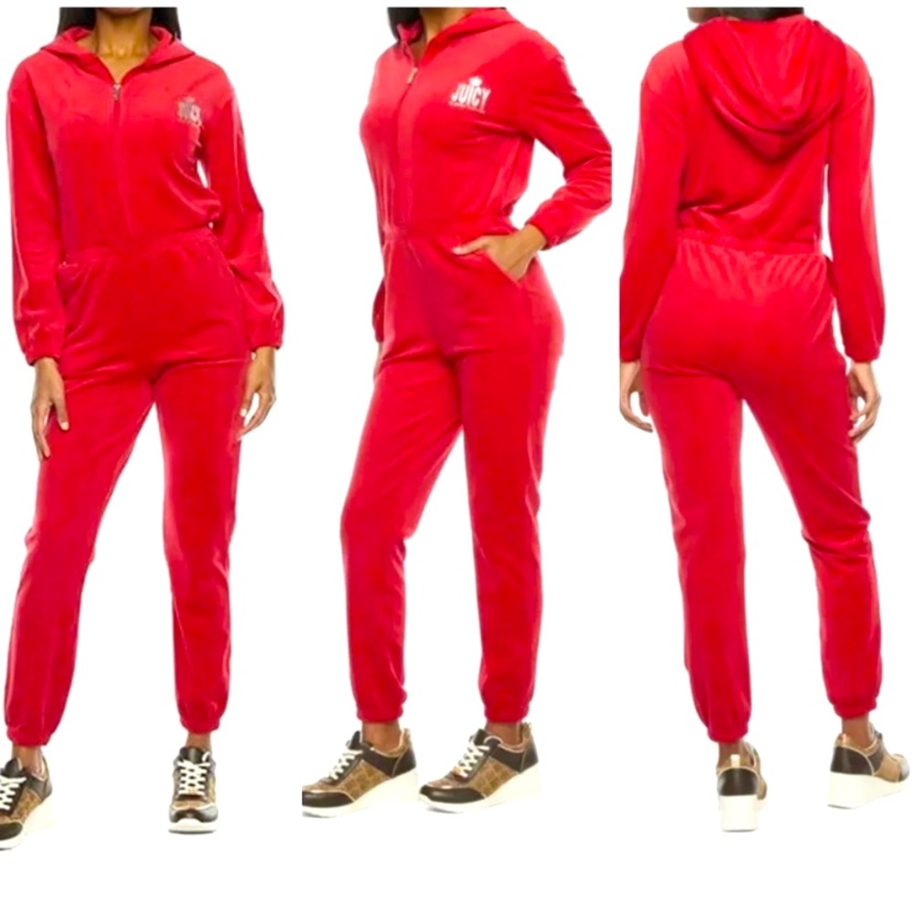 Juicy couture red velvet jumpsuit